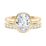 Oval Bezel Engagement Ring And Pave Eternity Wedding Band Set