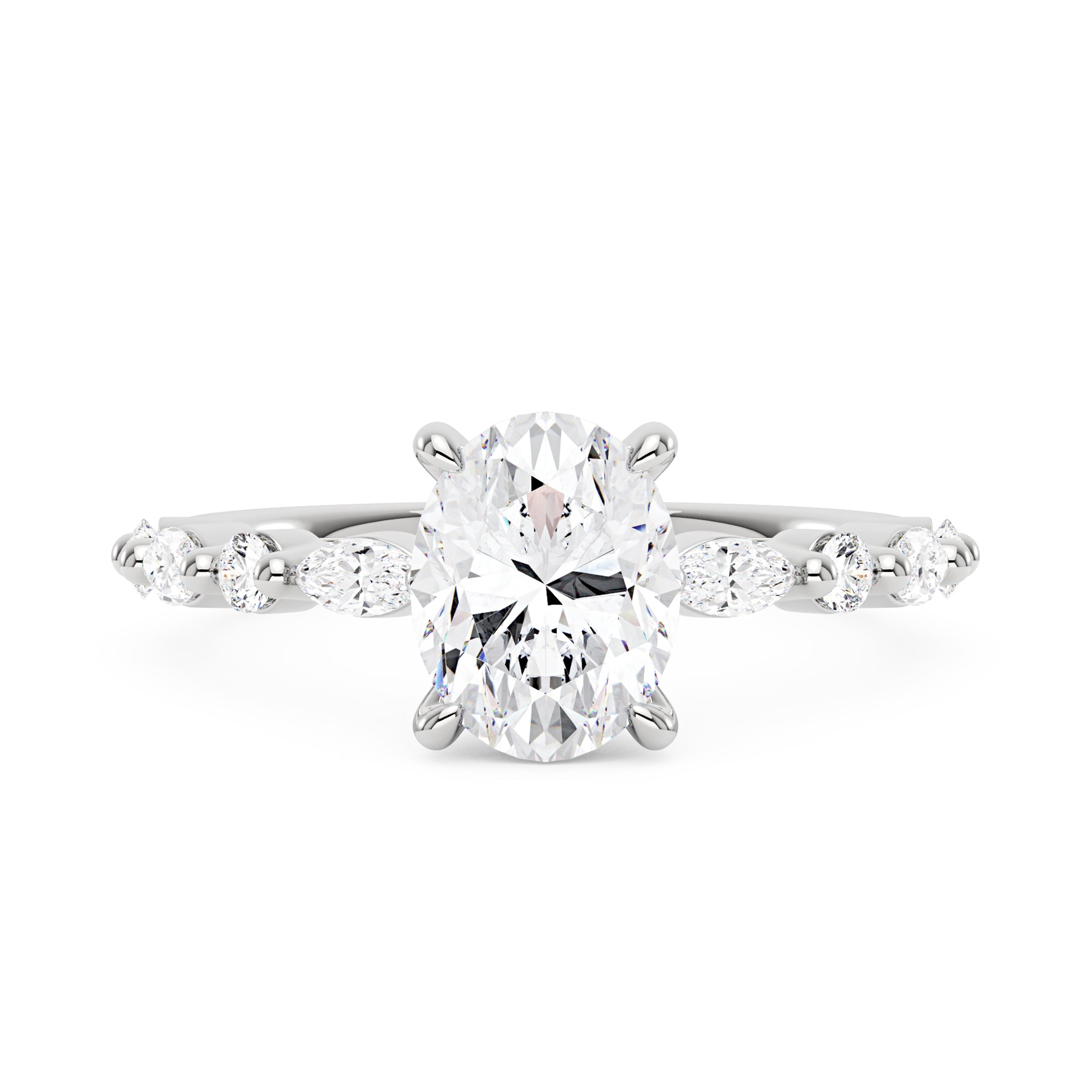 2 Carat Nature Inspired Oval Cut Moissanite Accent Engagement Ring