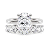 Oval Cut Moissanite Engagement Ring and Half Eternity Band Bridal Ring Set