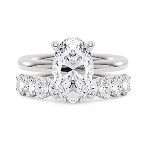 Oval Cut Moissanite Engagement Ring and Half Eternity Band Bridal Ring Set