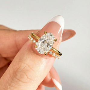 Oval Cut Moissanite Ring and Half Eternity Band Wedding Ring Set