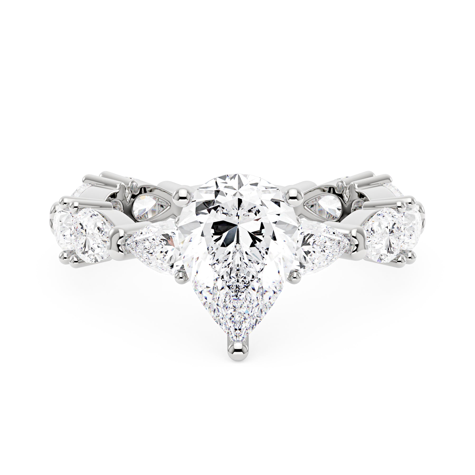 2 Carat Nature Inspired Pear Cut Moissanite Ring with Full Accent Stones