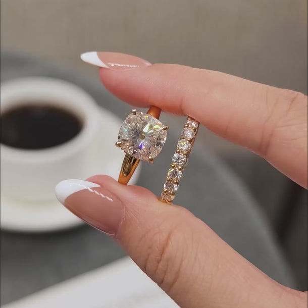 Elongated Cushion Moissanite Solitaire Ring and Full Eternity Band Bridal Set Video