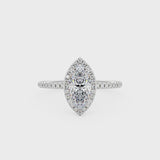 2 Carat Marquise Halo Moissanite Engagement Ring with Pave Band