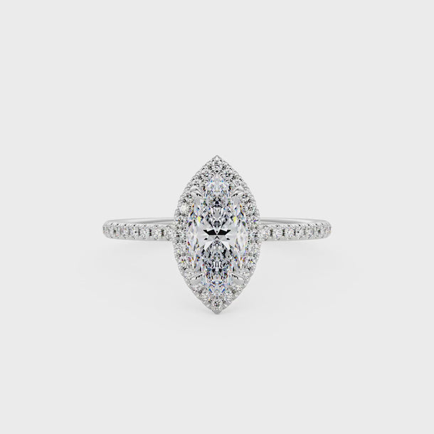 2 Carat Marquise Halo Moissanite Engagement Ring with Pave Band