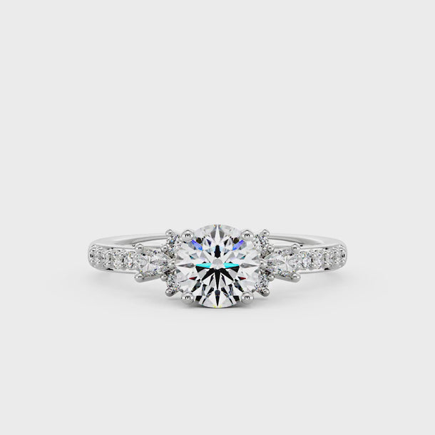 1 Carat Round Moissanite Ring with Pavé Band