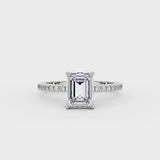 2 Carat Emerald Hidden Halo Moissanite Ring with Pavé Band