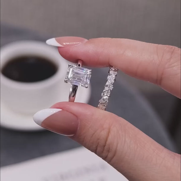 Emerald Cut Moissanite Half Eternity Band Bridal Set Video