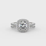 Round Moissanite Halo Bridal Ring Set