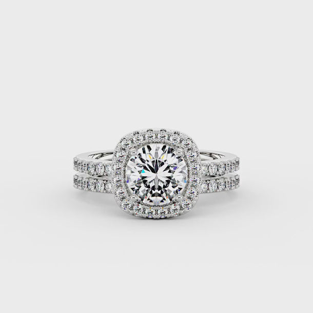 Round Moissanite Halo Bridal Ring Set