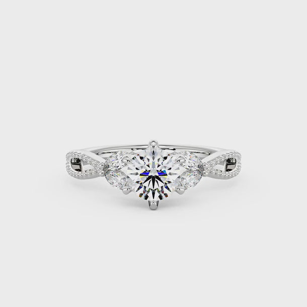 1 Carat Round Moissanite Split Shank Ring