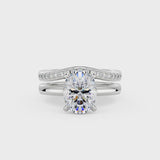 Oval Cut Moissanite Solitaire Engagement Ring and Curved Wedding Band Set