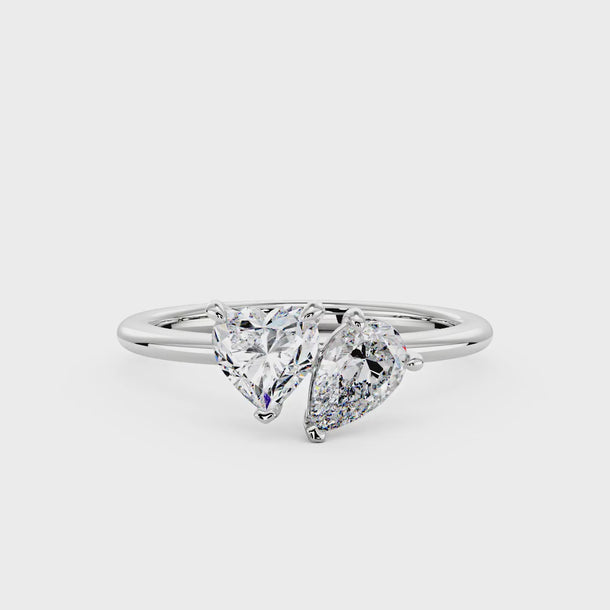 1 Carat Pear Heart Moissanite Moi et Toi Ring