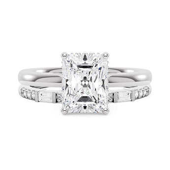 Radiant Moissanite Halo Bridal Ring Set